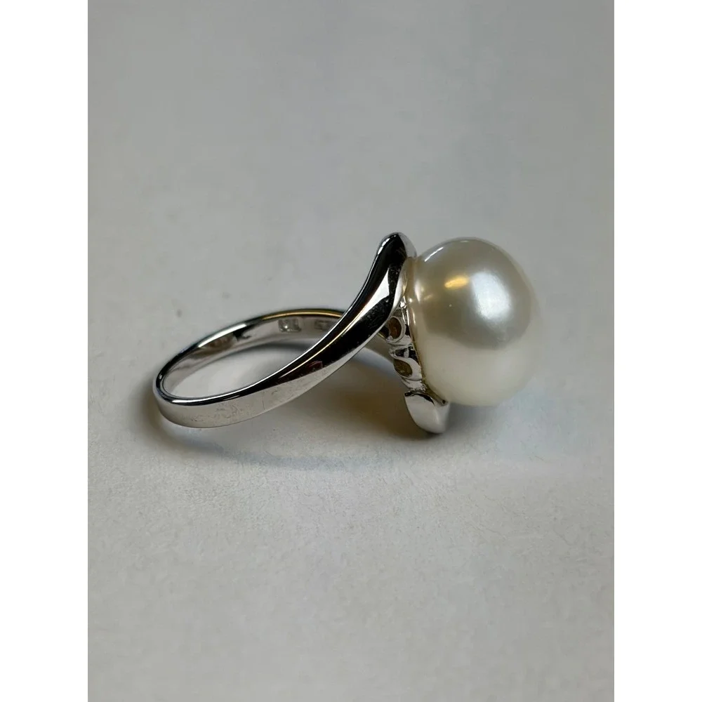 Vintage Pearl Ring 6.5 Silver 925 Bypass Solitaire Minimalist Elegant Jewelry